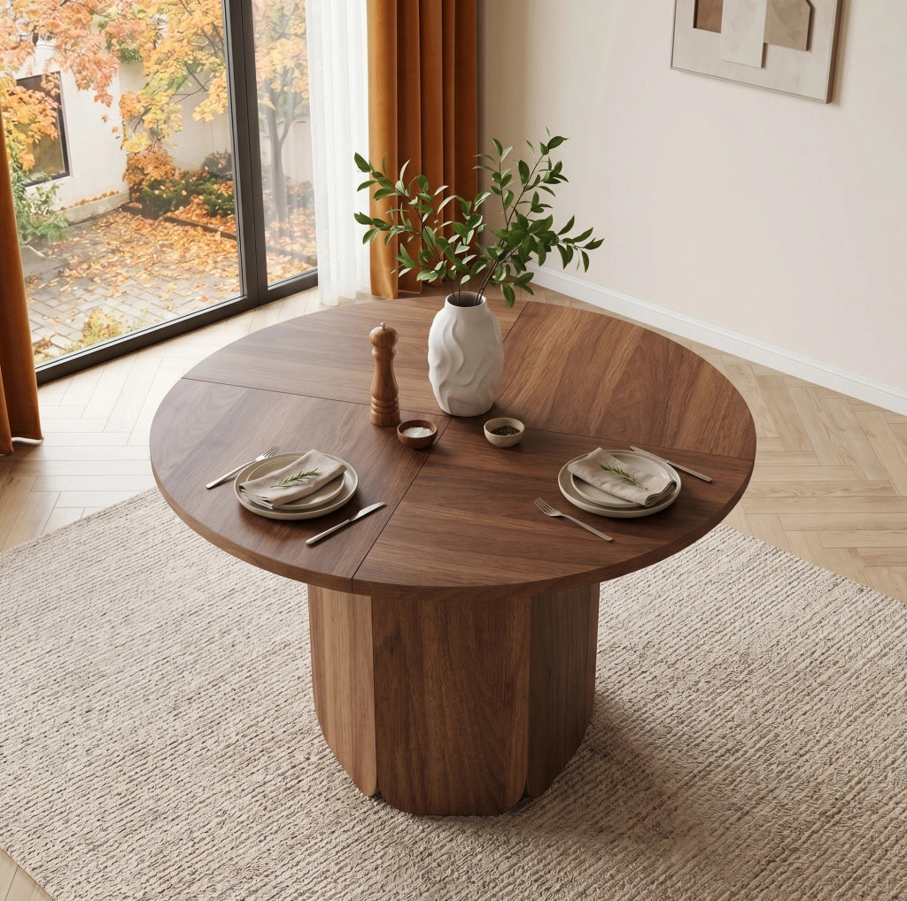 Tavolo da pranzo rotondo 120 cm in MDF; colore noce