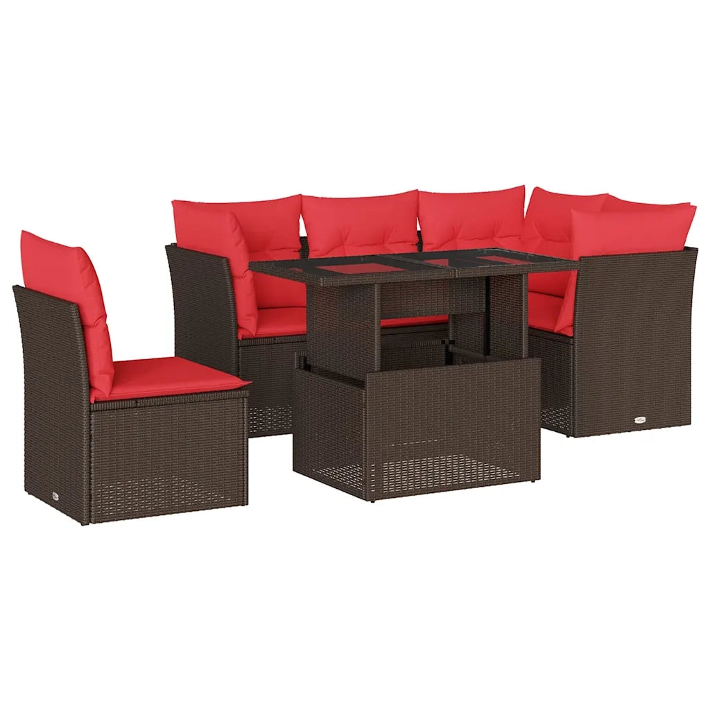Set Divani da Giardino 6 pz con Cuscini Marrone in Polyrattan 3266594