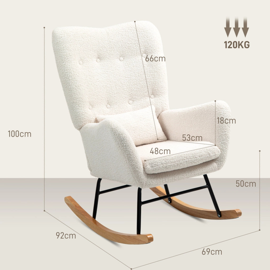 Poltrona a dondolo 69x92x100 cm con oscillazione delicata in schiuma crema