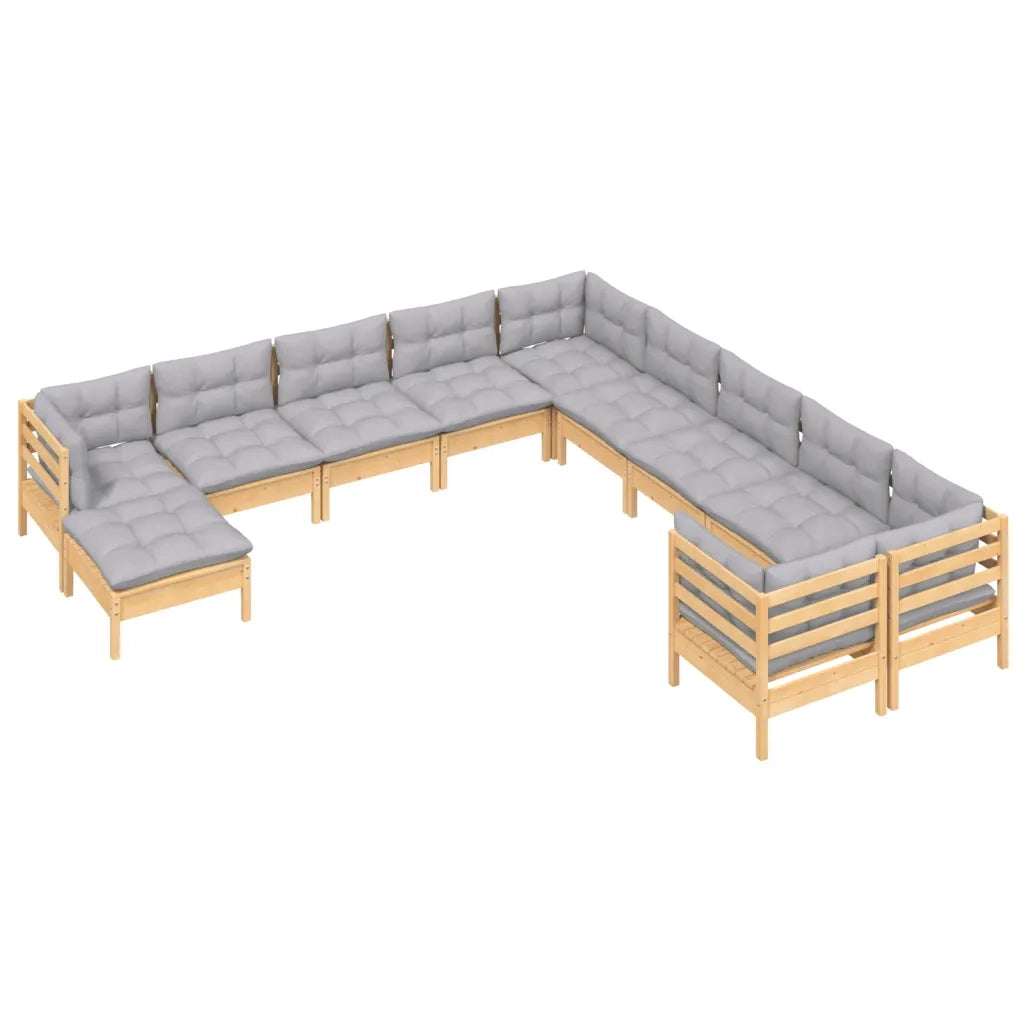 Set Divani da Giardino 11 pz con Cuscini Grigi Massello di Pino cod mxl 39275