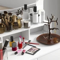 Tavolo da Trucco con Specchio e 10 Luci LED Regolabili, 2 Cassetti e 3 Scomparti, 80x40x135 cm, Bianco