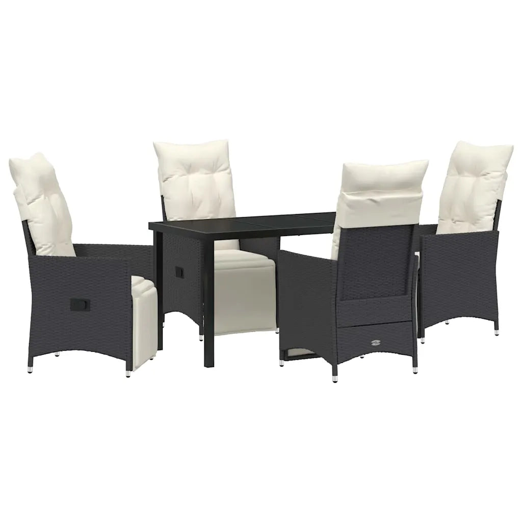 Set da Pranzo per Giardino con cuscino 5 pcs Nero polyrattan