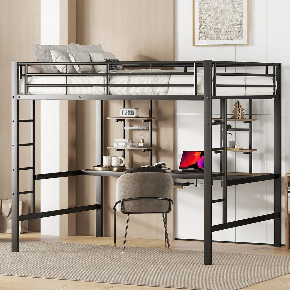 Letto a Soppalco con Scrivania e Scaffale ¨C Xylo ¨C Metallo Nero 140x200
