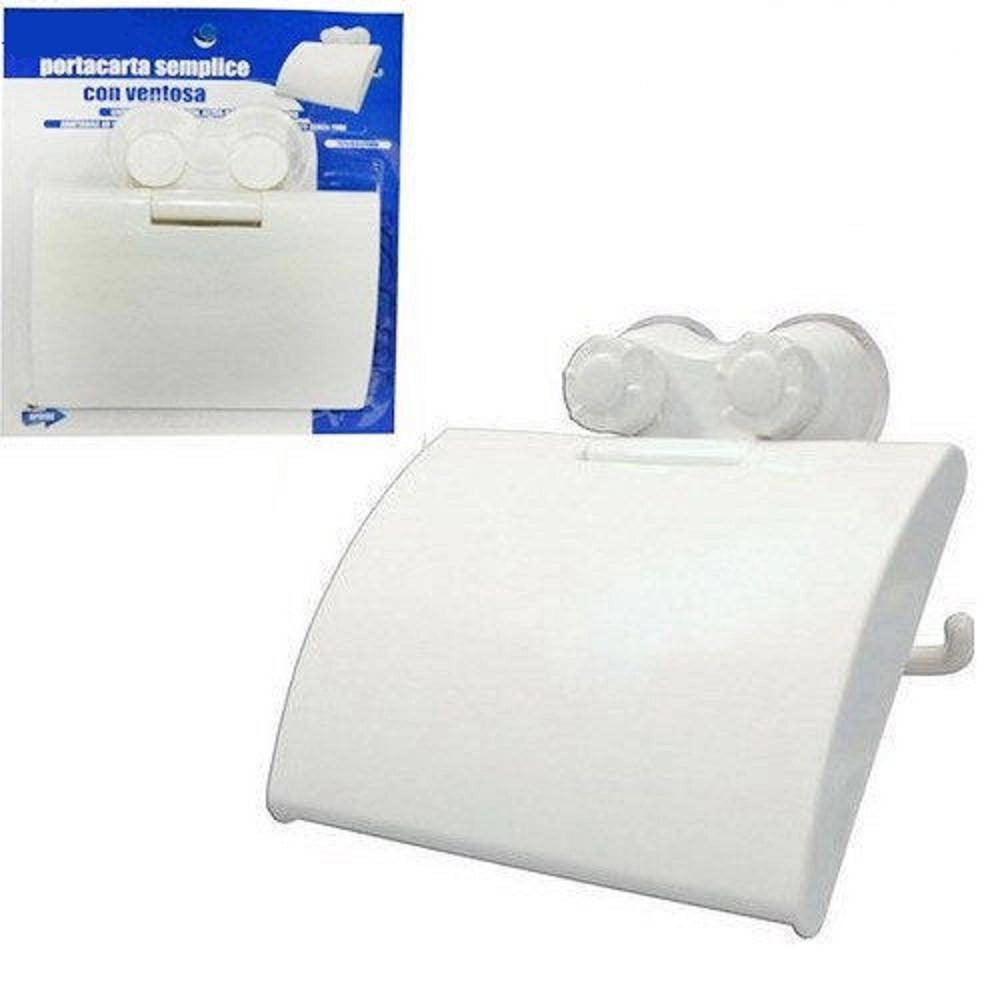 Trade Shop - Porta Carta Igienica Accessorio Bagno Con Attacco A Ventosa Bianco -