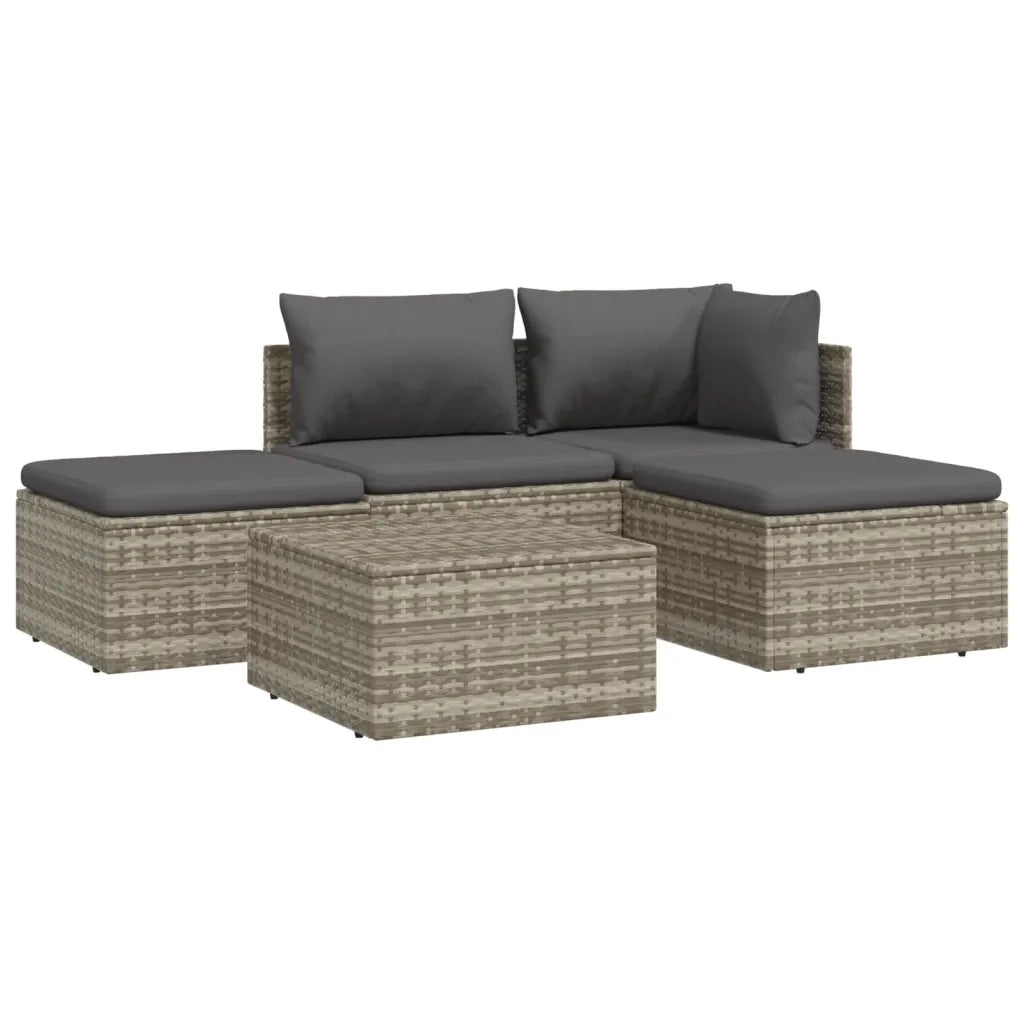 Set Divani da Giardino 5 pz con Cuscini in Polyrattan Grigio cod mxl 44315