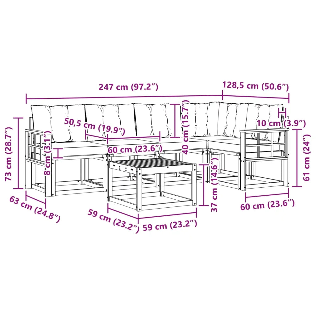 Set di divani da esterno con cuscino 6 pcs Bianco e Beige
