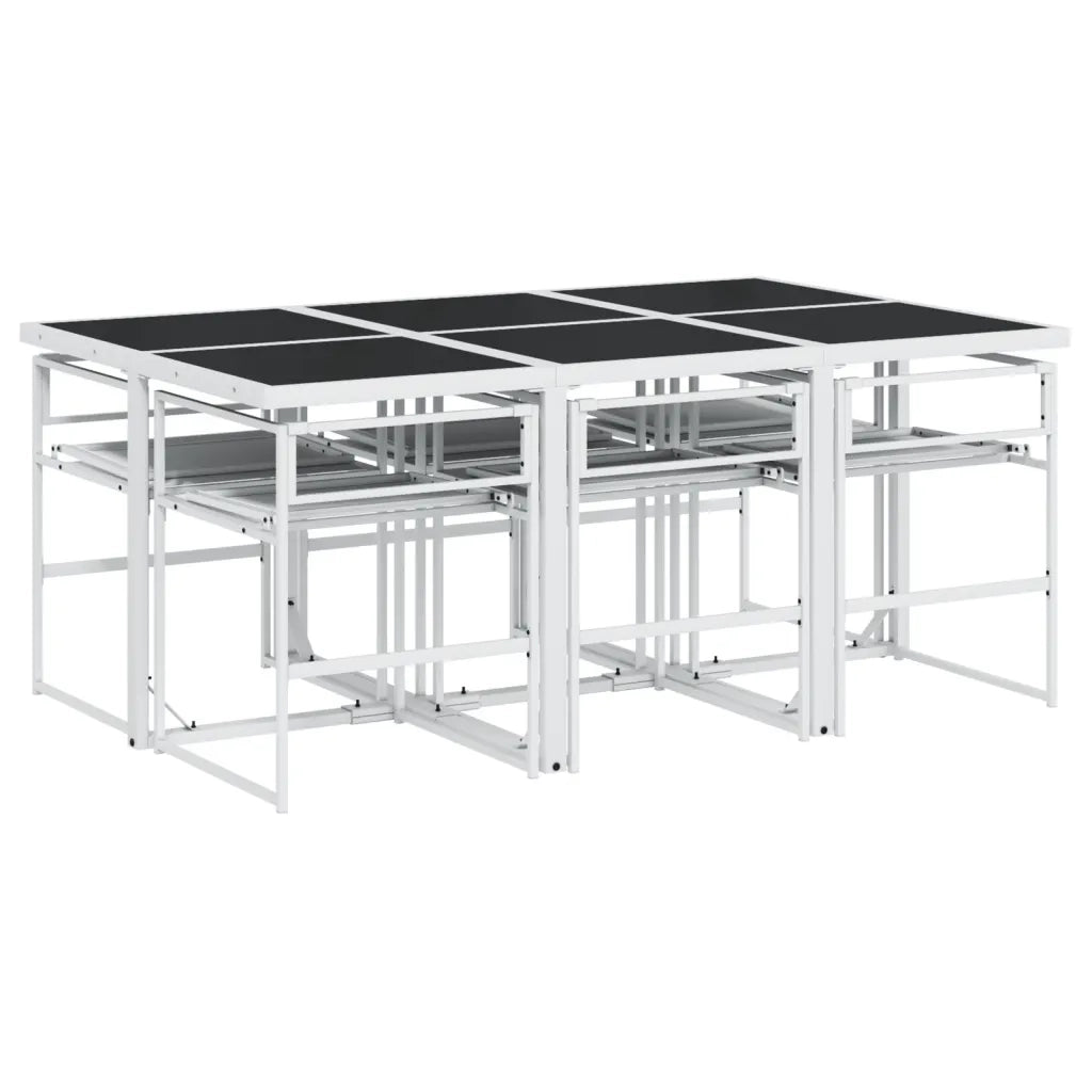 Set da Pranzo da Giardino 7 pz | Set Salotto da Giardino con Cuscini Bianco in Textilene