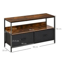 Mobile Porta TV da 47" con Cassetti Pieghevoli in Tessuto e Mensola, Mobiletto TV in Metallo e MDF, 98x29x56cm, Marrone Rustico