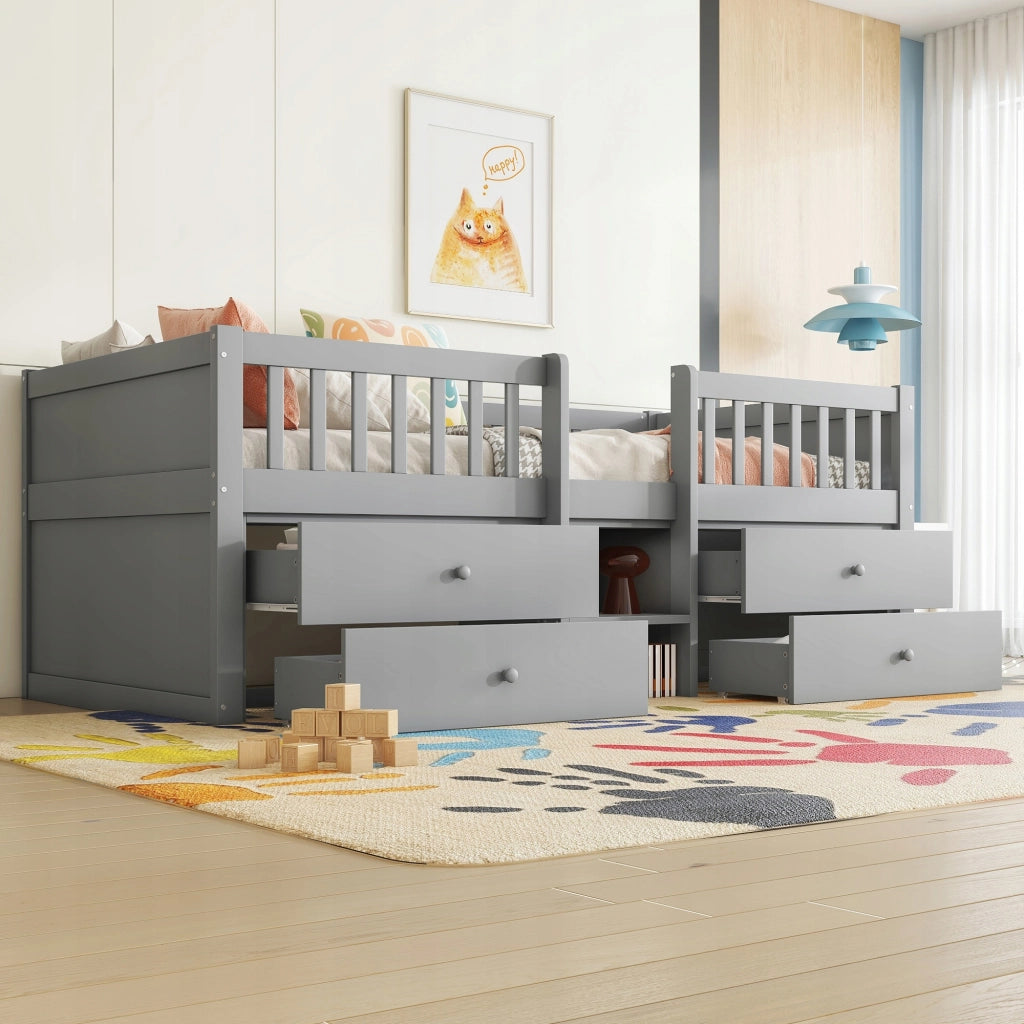 Letto singolo 90x200 - Xylo - 4 cassetti grigio
