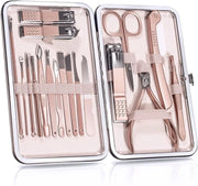 Kit di manicure 18 pezzi con taglia unghie e kit di pedicure con custodia in PU pelle