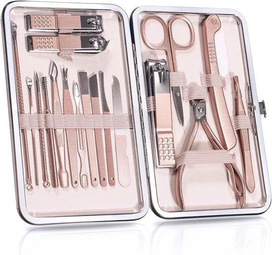 Kit di manicure 18 pezzi con taglia unghie e kit di pedicure con custodia in PU pelle