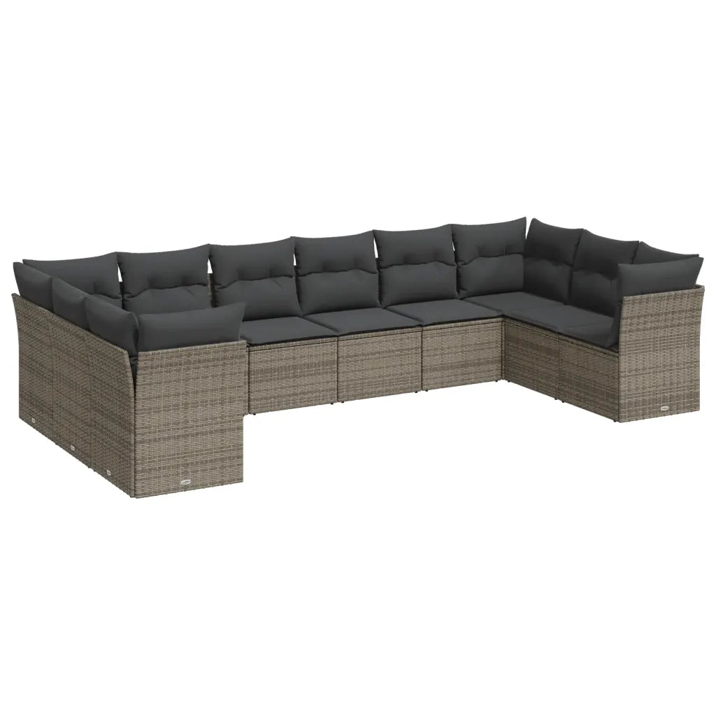 Set Divano da Giardino 10 pz con Cuscini Grigio in Polyrattan 3250039