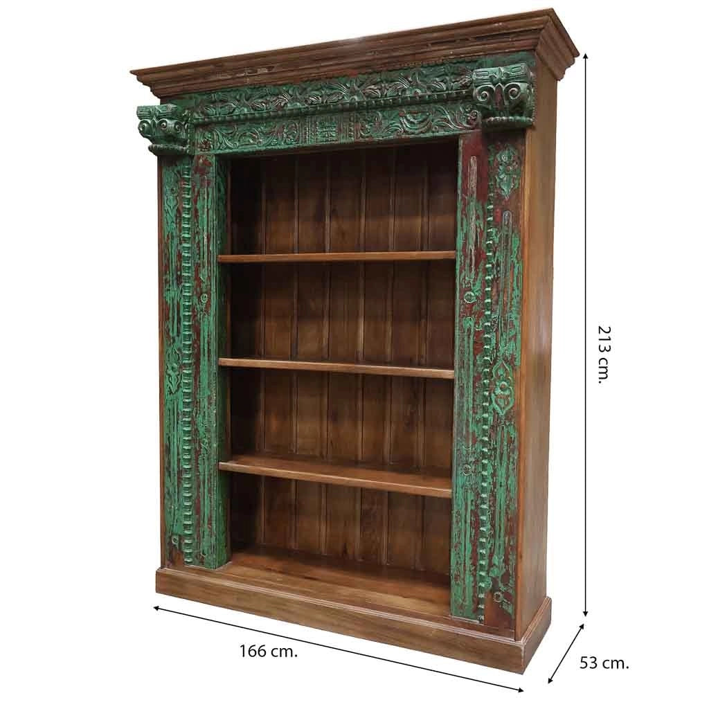 Libreria/scaffale in legno verde artigianale, 166x53x213h cm