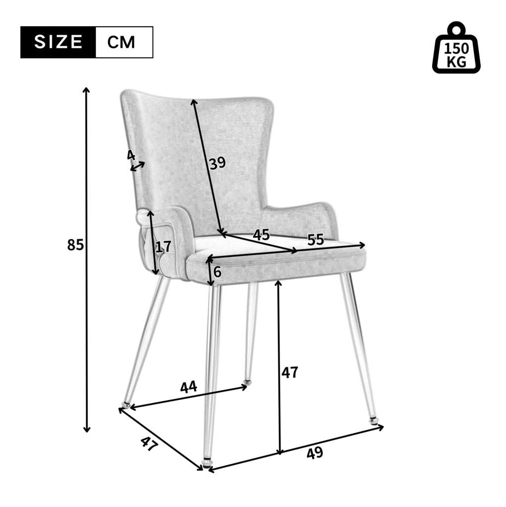 Set di 2 sedie 62.87x58.42x55.88 cm moderne; facile montaggio; velluto; grigio argento