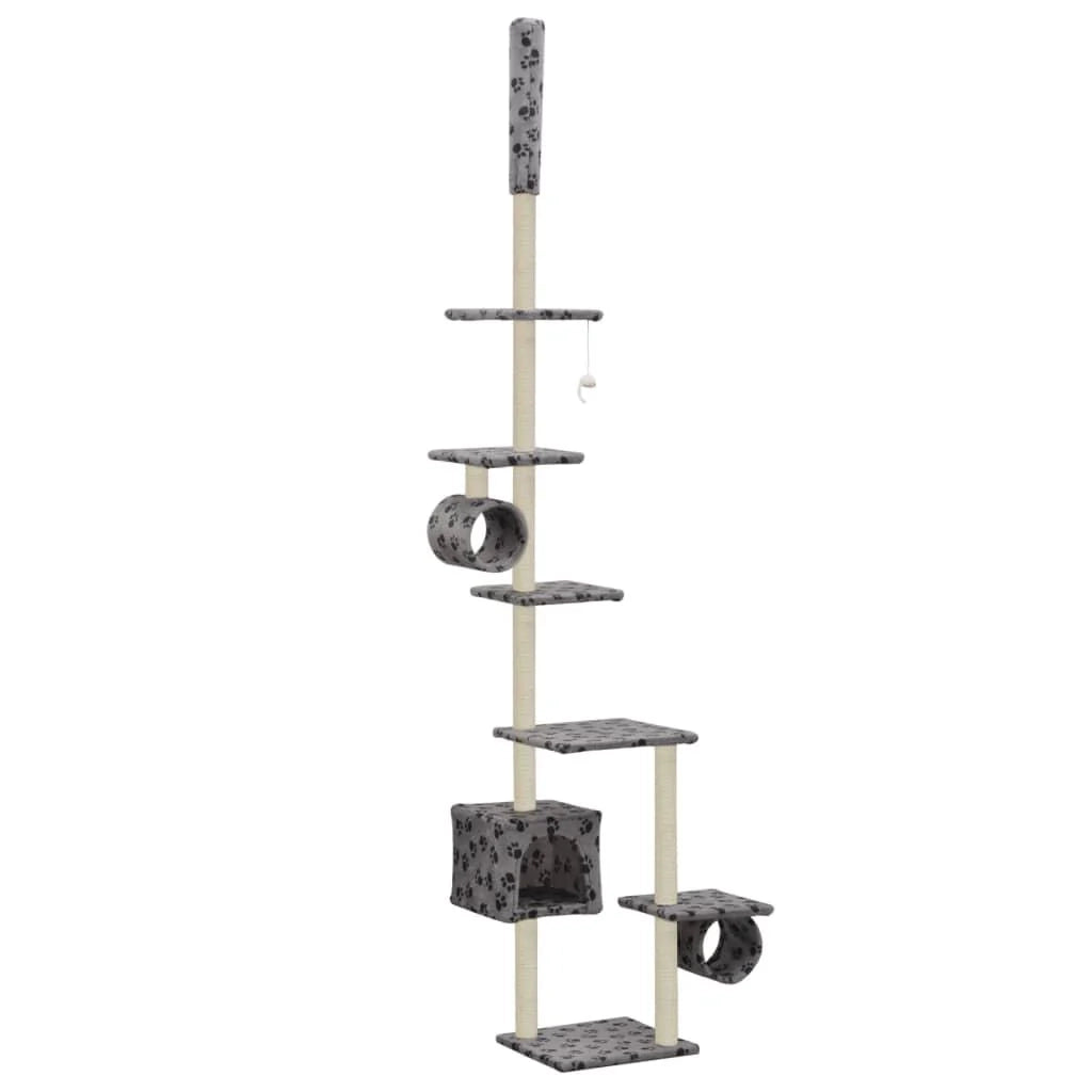 Tiragraffi albero per gatti cuccia per gatti peluche in sisal 260 cm grigio motivo a impronta di zampa 3702110