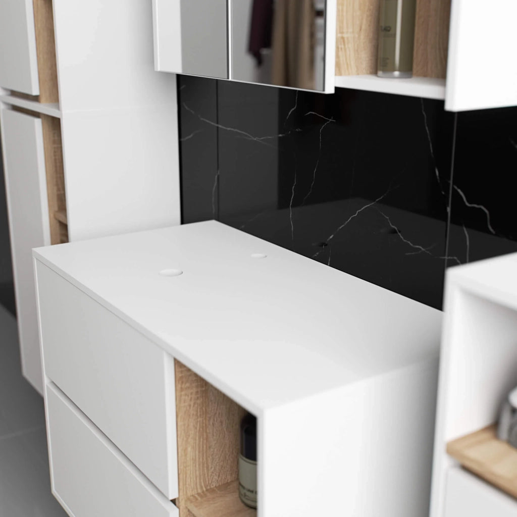 Mobile bagno senza lavabo VAMI sospeso Bianco, Sonoma Quercia 90 cm 2 cassetti 90x45,5x60 cm