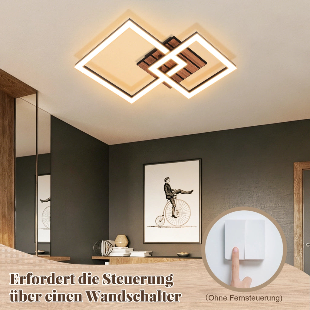 ZMH Lampada da Soffitto LED 14W Moderna 3000K Calda Effetto Legno Quadrata per Soggiorno