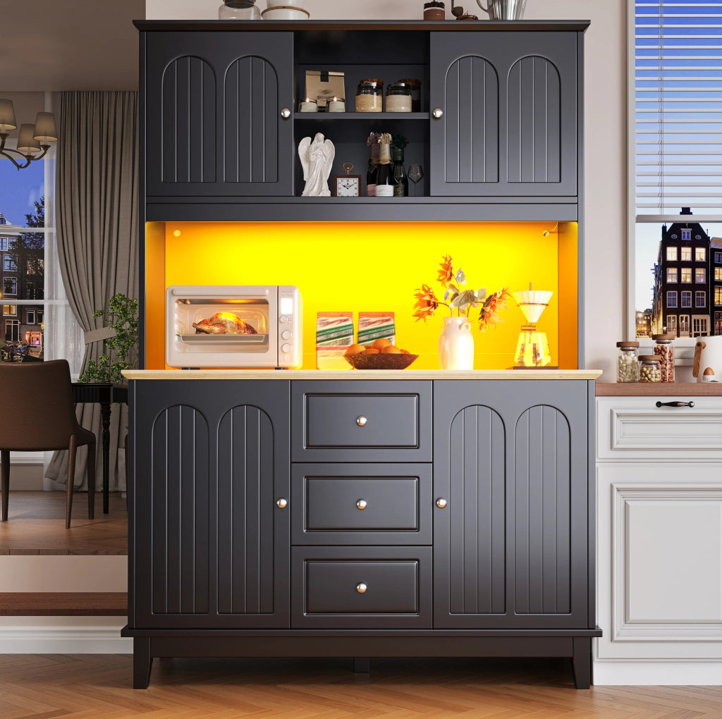 Mobile alto 120x40x180 cm con illuminazione LED APP e ripiani regolabili in MDF nero naturale