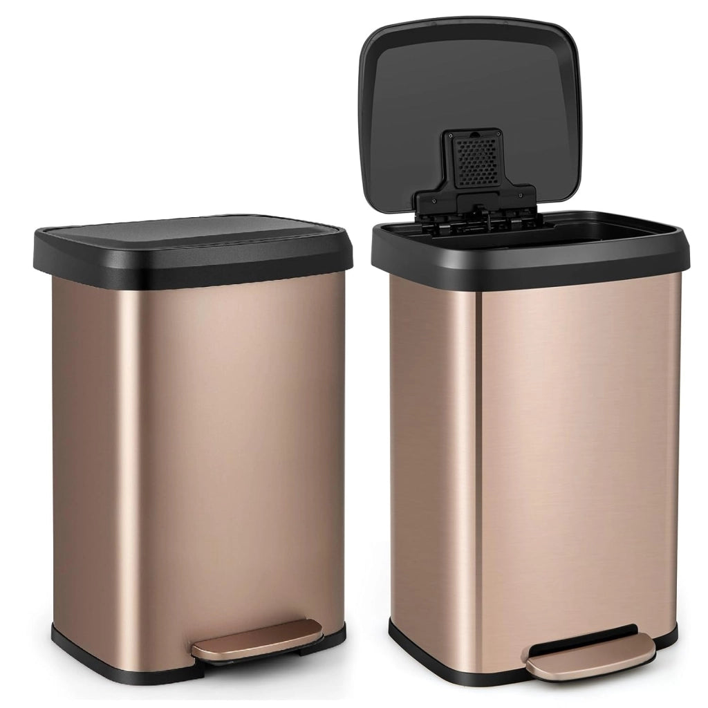 Pattumiera da Cucina da 50 L, con Coperchio e Pedale, in Acciaio Inox e Plastica, con Scomparto per Deodorazione, 41 x 39 x 61 cm (Rosa Dorato, 50L)