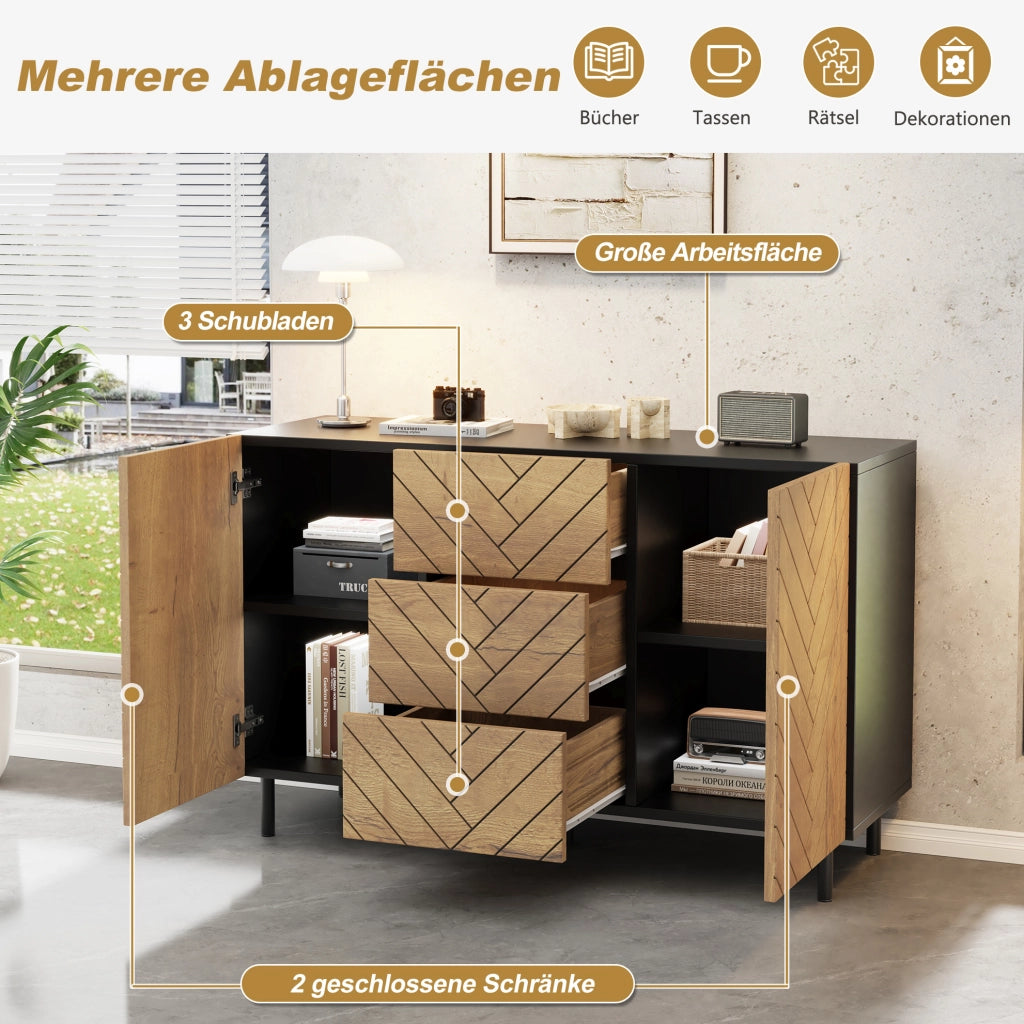 Credenza moderna 120 x 40 x 76 cm con 3 cassetti e 2 ante
