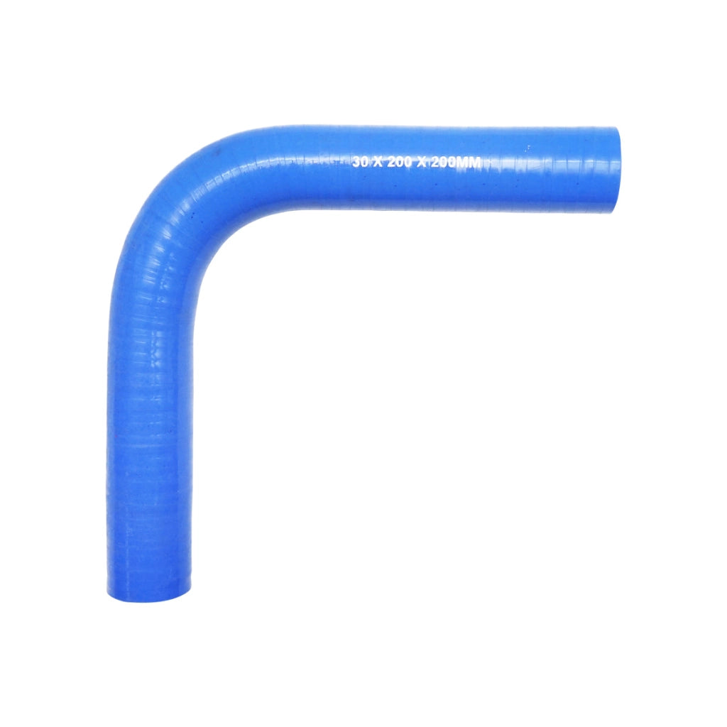 Tubo curvato in silicone a 90 gradi con inserto in tessuto, dimensioni 30x200x200 mm.