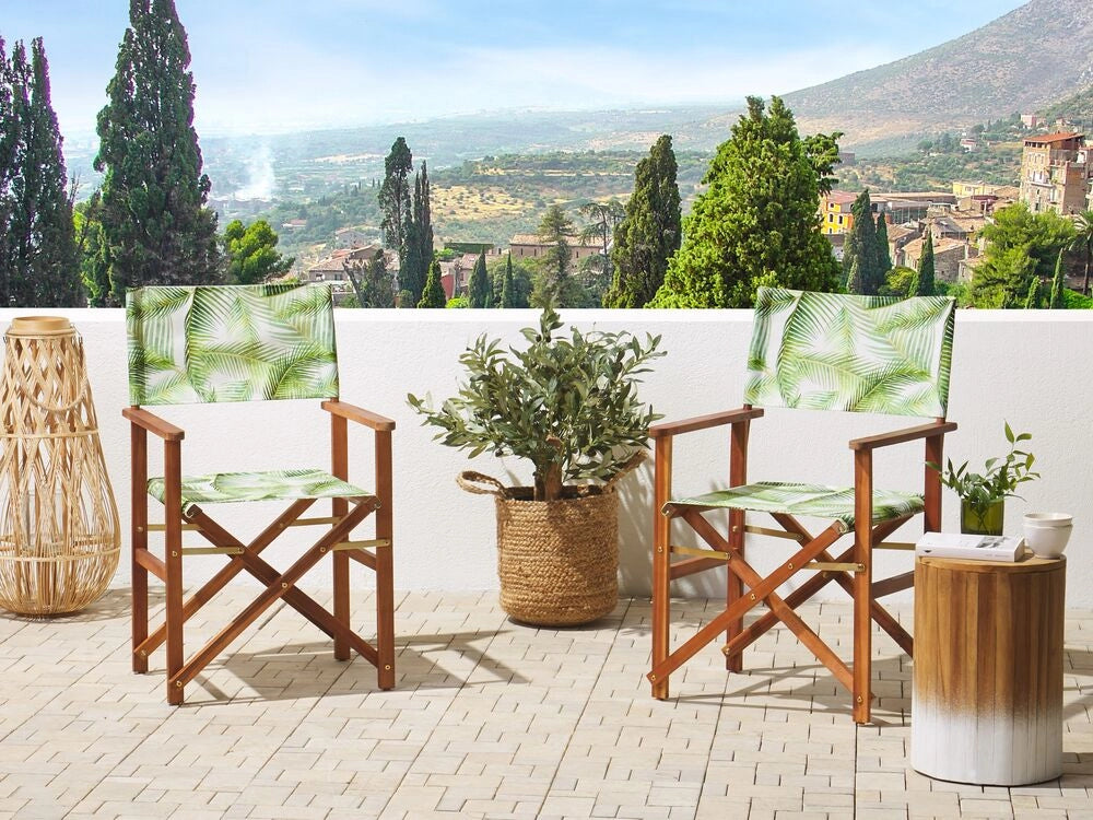Set di 2 Teli Sostitutivi Motivo foglie Tropicali verde e bianco per Sedie da esterno schienale e sedile con imbracatura