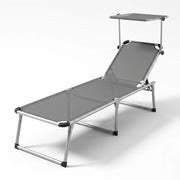 Lettino Pieghevole Prendisole Con Tettuccio Parasole Schienale Reclinabile Regolabile in 6 Posizioni Sedia Sdraio Per Spiaggia Mare Giardino Piscina 187 x 59 x 29 Cm Grigio Scuro