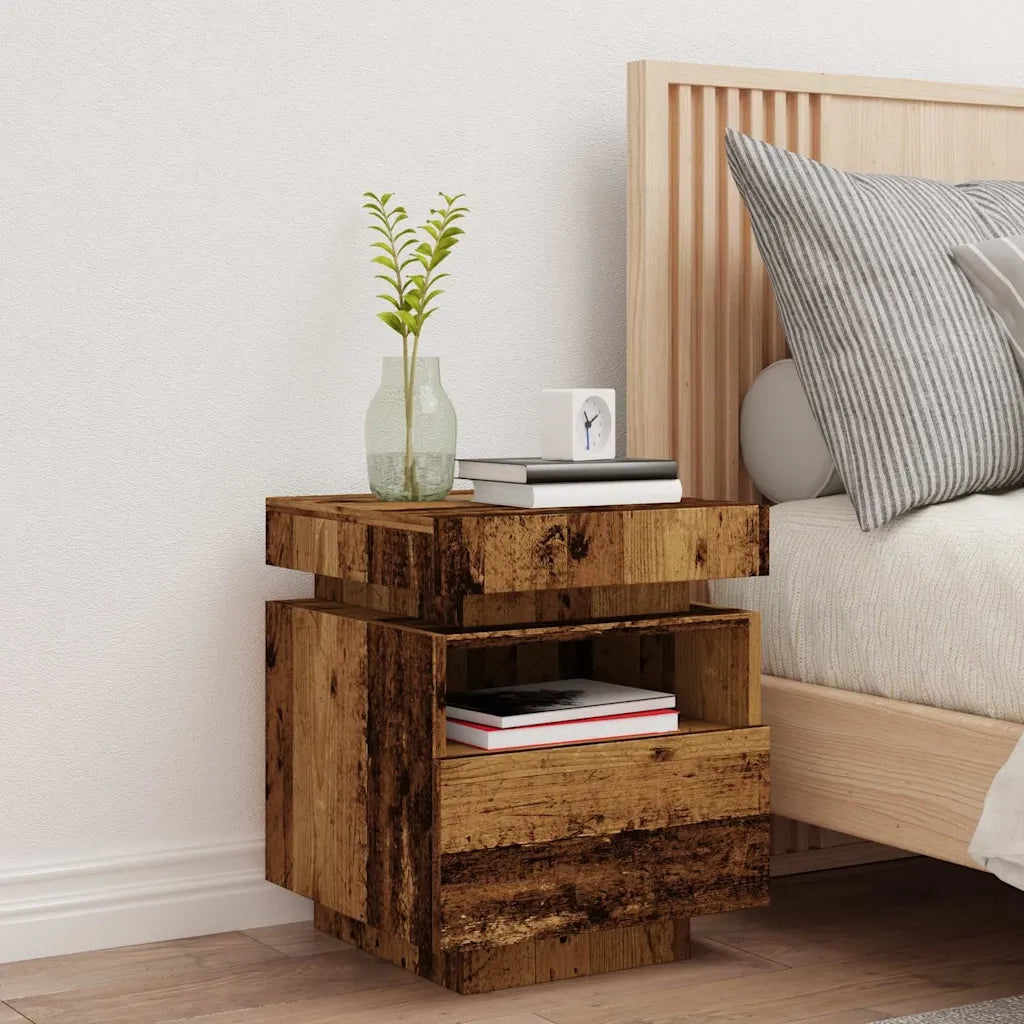 Comodino | Armadio da Notte | Mobiletto da notte con Luci LED Legno Antico 40x39x48,5 cm