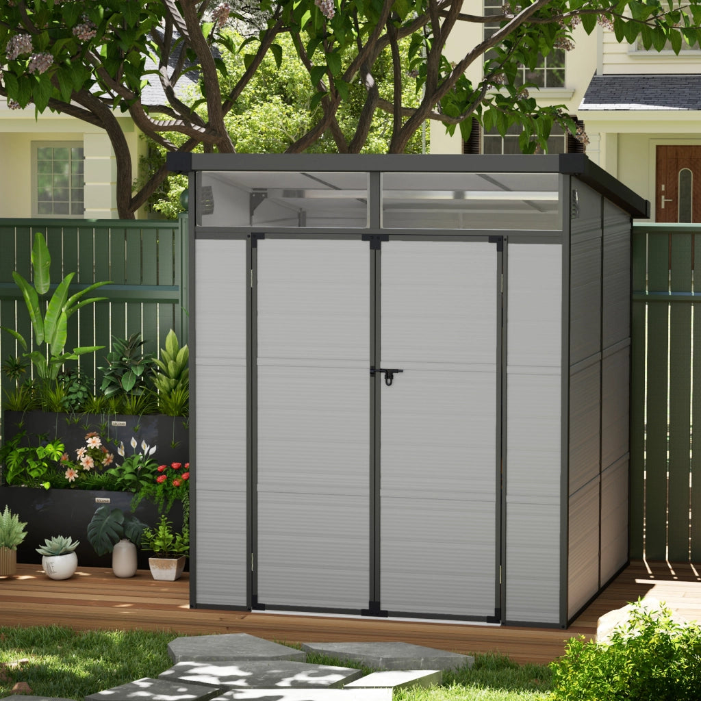 Capanno da giardino in plastica 3;24m3 190x191x215cm Capanno da giardino con tetto monopendio; porta chiudibile a chiave; capanno impermeabile; mobile da giardino esterno per giardino; area esterna; grigio chiaro
