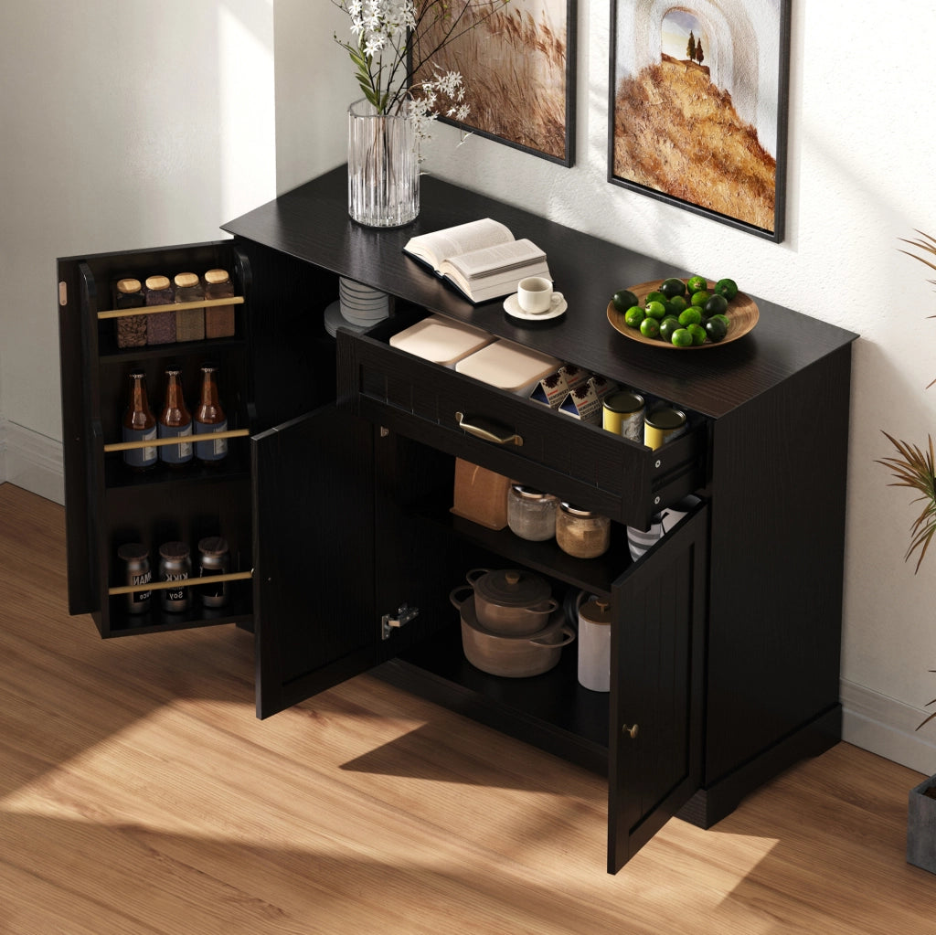 Mobile portascarpe 107x40x84 cm in MDF nero con cassetto, per ingresso e contenimento