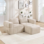 Divano modulare angolare con pouf 198x162x67 cm in poliestere beige