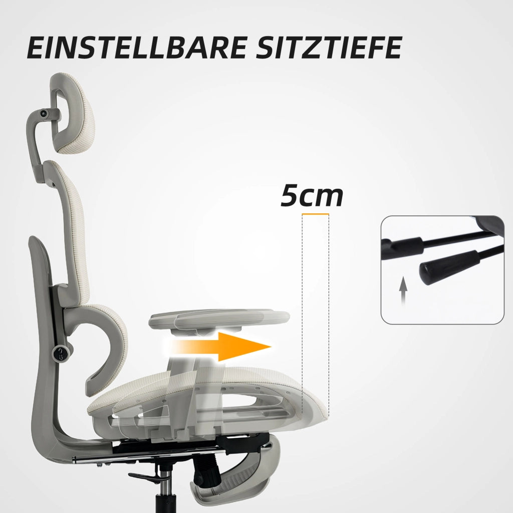 Sedia da ufficio ergonomica ¨C Xylo ¨C tessuto mesh beige, braccioli, schienale regolabile