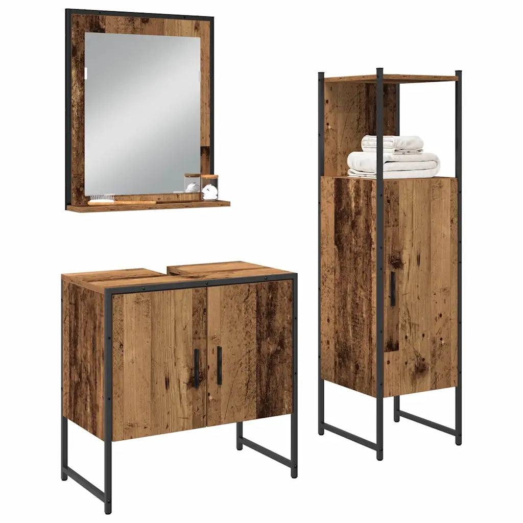 Set di mobili per il Bagno | Armadio da bagno 3 pz Marrone Legno multistrato