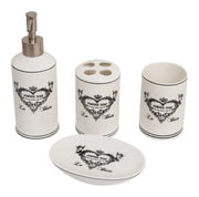 Biscottini Set bagno "Powder Soap" 4 pezzi in porcellana bianca decorata fine composto