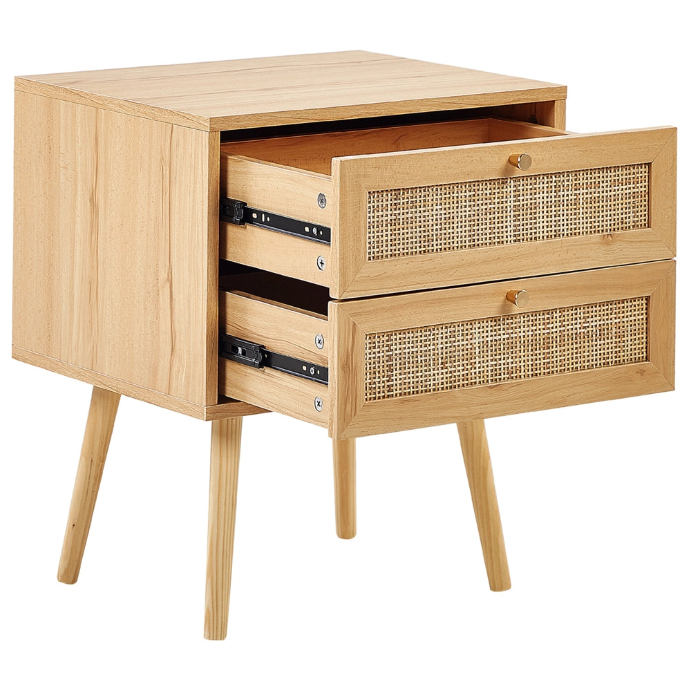 Comodino in rattan marrone chiaro con 2 cassetti in stile boho minimalista camera da letto