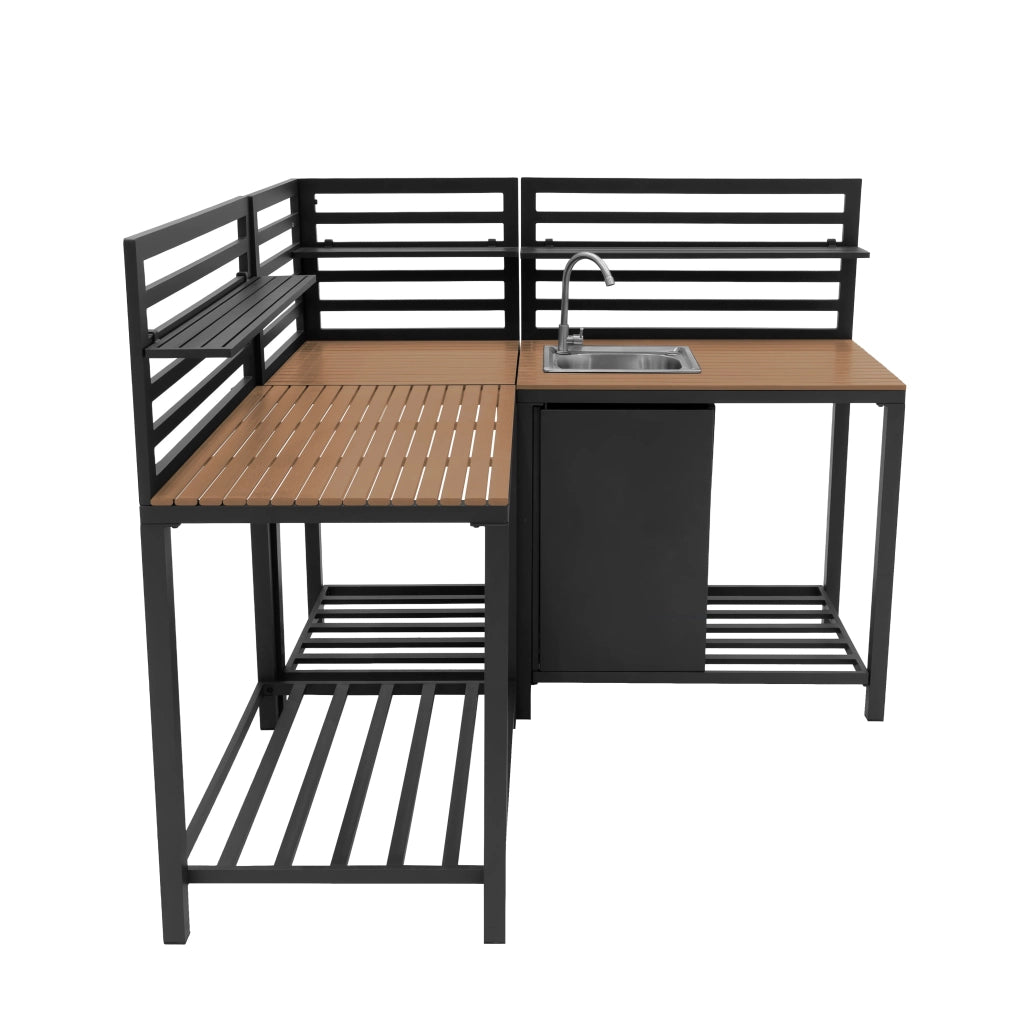 Cucina da Esterno 3 Pezzi con Lavello Modulare Angolare Alluminio Legno