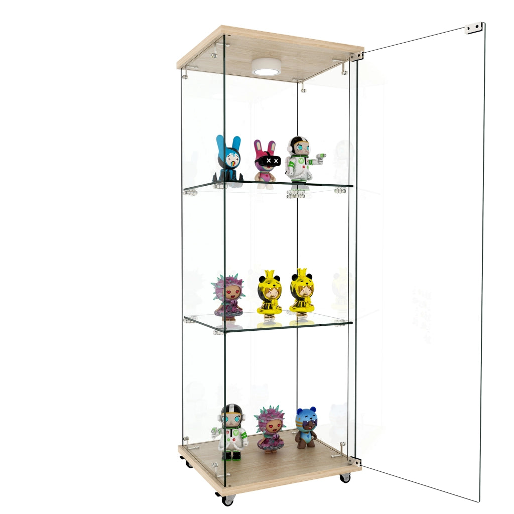 Libreria Vetrina con LED ¨C MINIMAL ¨C Legno, Vetro Temperato, 1 Porta, 3 Ripiani, 42.5x36.5x120 cm
