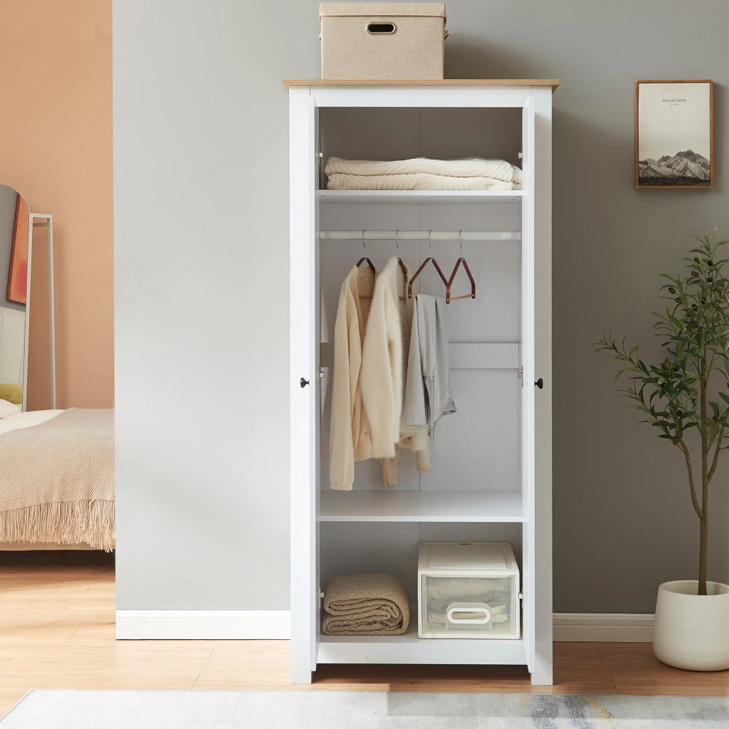 Armadio per Guardaroba Trorjam con Barra Appendiabiti e Scomparti 175 x 80 x 52 cm - Bianco/Effetto Rovere [en.casa]