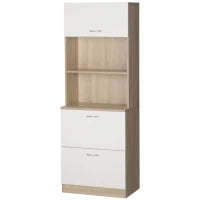 Buffet da Cucina Armadio Multi Conservazione con 2 Cassetti, 1 Armadio, Ampio Piano, 60 x 38 x 168 cm, MDF Bianco