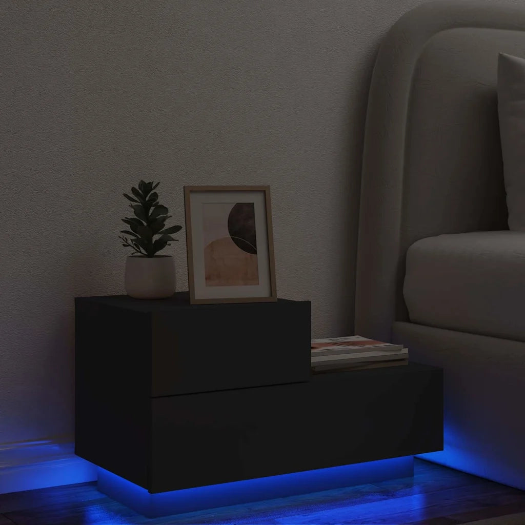 Comodino con Luci LED-Tavolino da notte Nero 70x36x40,5 cm