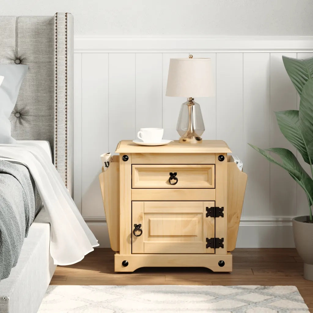 Comodino | Armadio da Notte | Mobiletto da notte Corona 45x35x47,5 cm in Legno Massello di Pino