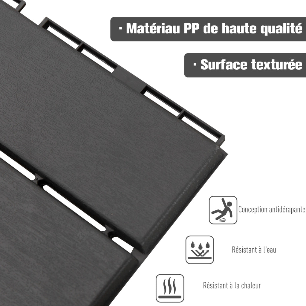 Dalles terrasse composite ¨C zephmum ¨C 9 pezzi, effetto legno, nero