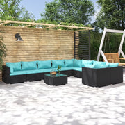 Set Divani da Giardino 10 pz con Cuscini in Polyrattan Nero cod mxl 34581