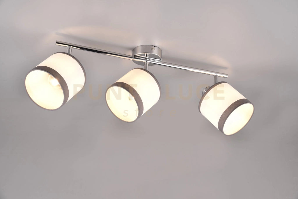 DAVOS BARRA 3 SPOTS ORIENTABILI METALLO CROMATO PARALUMI BIANCO E GRIGIO L. 58CM ATTACCO E14