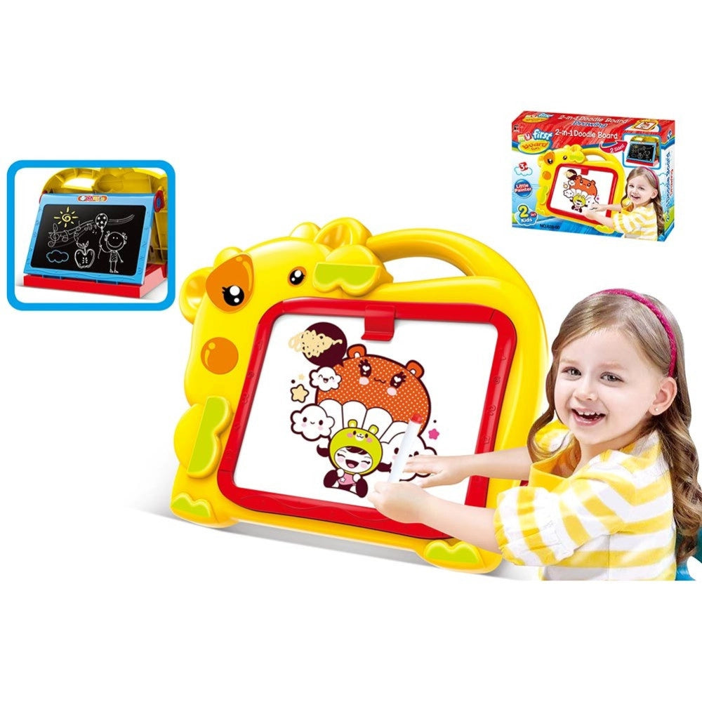Trade Shop - Lavagna Magnetica Bambini Hippo 2in1 Con Gessetti Cassino E Pennarelli Giallo -