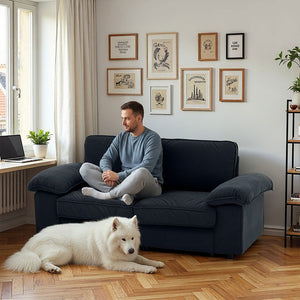 Divano 2 posti con contenitore - Xylo - Design cloud, tessuto morbido, nero