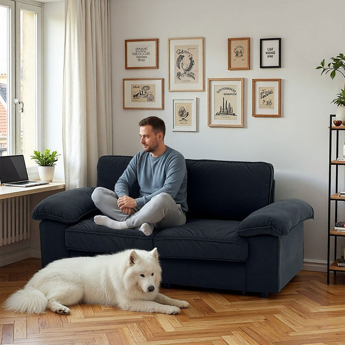 Divano 2 posti con contenitore - Xylo - Design cloud, tessuto morbido, nero