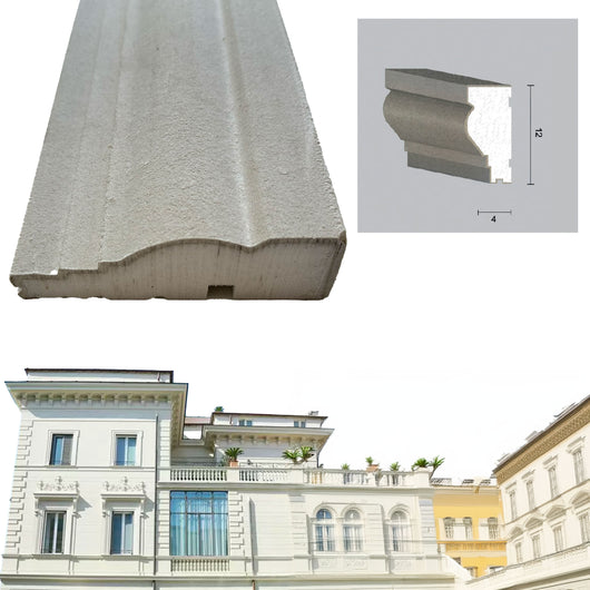ml *** STOCK *** Pacco da 28ml di cornice decorativa in XPS Resinata per esterno 12X4X200cm PD073