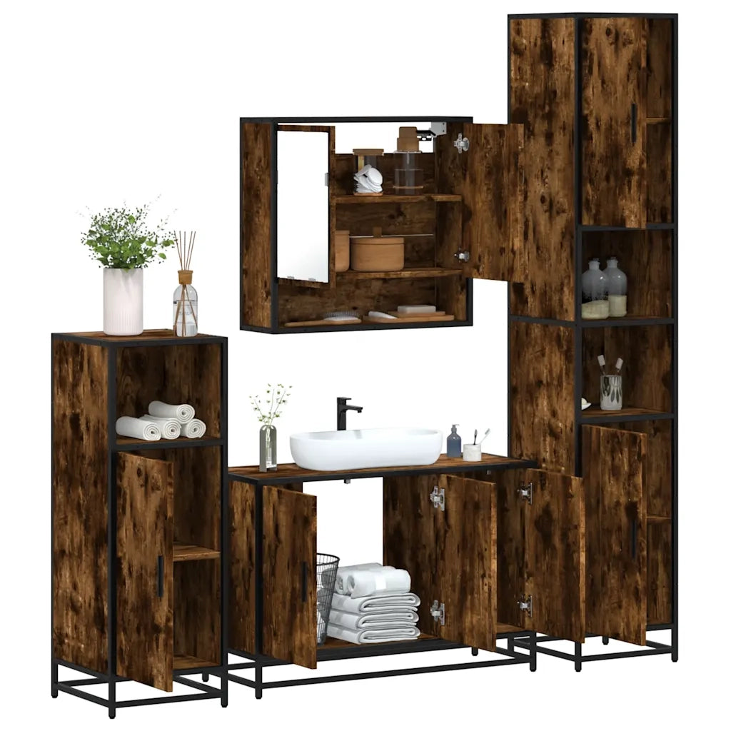 vidaXL Set Mobili da Bagno 4 pz Rovere Fumo in Legno Multistrato