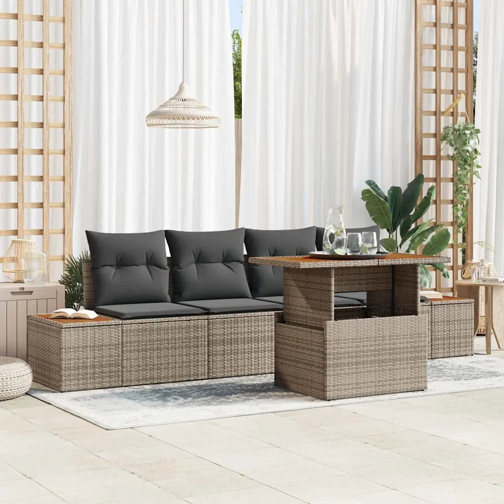 Set da Pranzo per Giardino con cuscino 5 pcs Grigio e Marrone 3350021